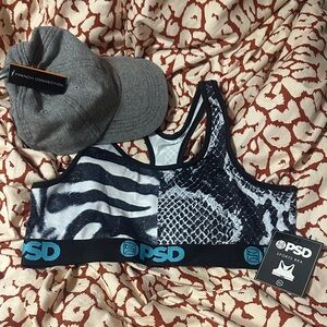 PSD Black and White Animal Print Sports Bra and hat